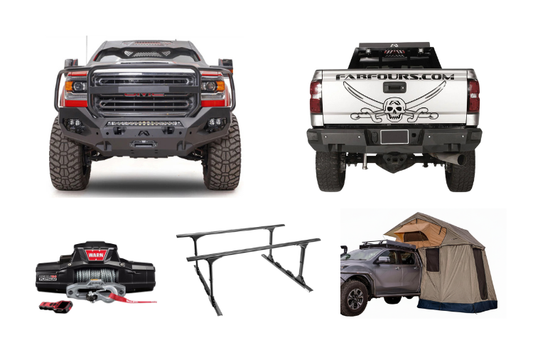 2019 GMC Sierra 2500HD Overland Adventure Kit featuring Fab Fours bumper, Warn winch, Truxedo rack and, ARB Rooftop Tent.