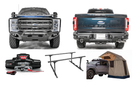 2023 F250 Superduty Overland Adventure Kit featuring Fab Fours bumpers, Warn winch, Truxedo rack and ARB roof tent ready for off-road adventures.