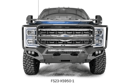 2023 F250 Superduty Overland Adventure Kit featuring Fab Fours bumpers, Warn winch, Truxedo rack and ARB roof tent ready for off-road adventures.