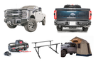 Overland Adventure Kit for a 2024 Ford F250 Superduty , Built for heavy-duty performance with Fab Fours bumpers, Warn winch,Truxedo rack, Rails and Roof tent. 