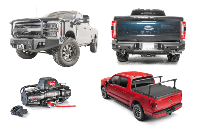 Overland Adventure Kit for a 2024 Ford F250 Superduty , Built for heavy-duty performance with Fab Fours bumpers, Warn winch and Truxedo rack.