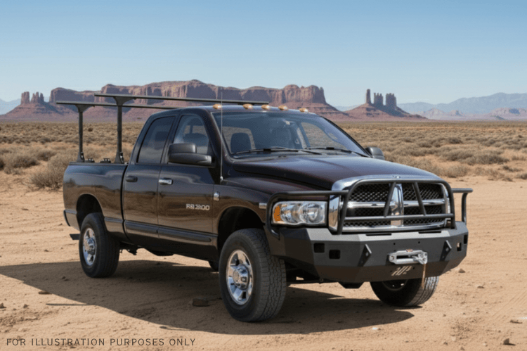 Overland Adventure Kit for a 2005 Dodge Ram 2500, optimized for maximum strength with Hammerhead bumpers, Warn winch, Truxedo rack and ARB rooftop tent.