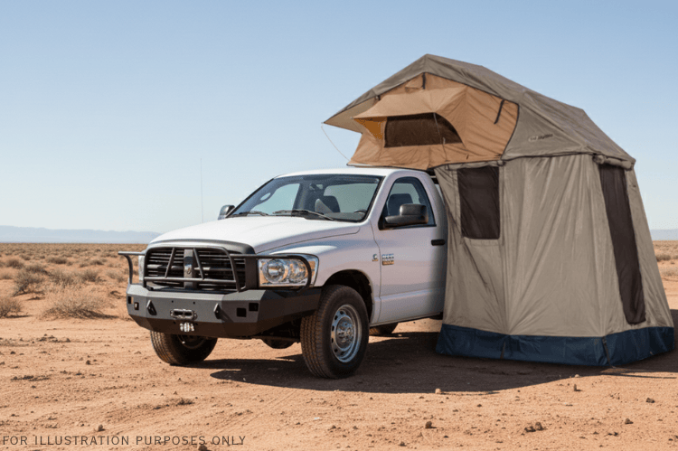 Overland Adventure Kit for a 2009 Dodge Ram 2500, developed for high-impact use with Hammerhead bumpers, Warn winch, Truxedo rack and ARB rooftop tent.