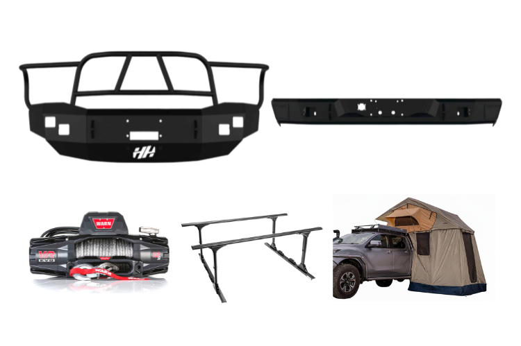 Overland Adventure Kit for a 2009 Dodge Ram 2500, developed for high-impact use with Hammerhead bumpers, Warn winch, Truxedo rack and ARB rooftop tent.
