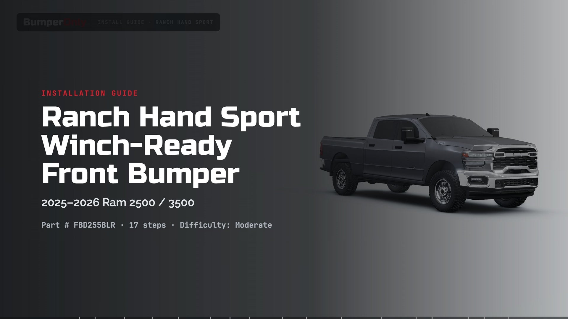 Ranch Hand Sport Series winch ready front bumper FBD255BLR for 2025-2026 Ram 2500/3500 durable Sport Series grille guard bumper