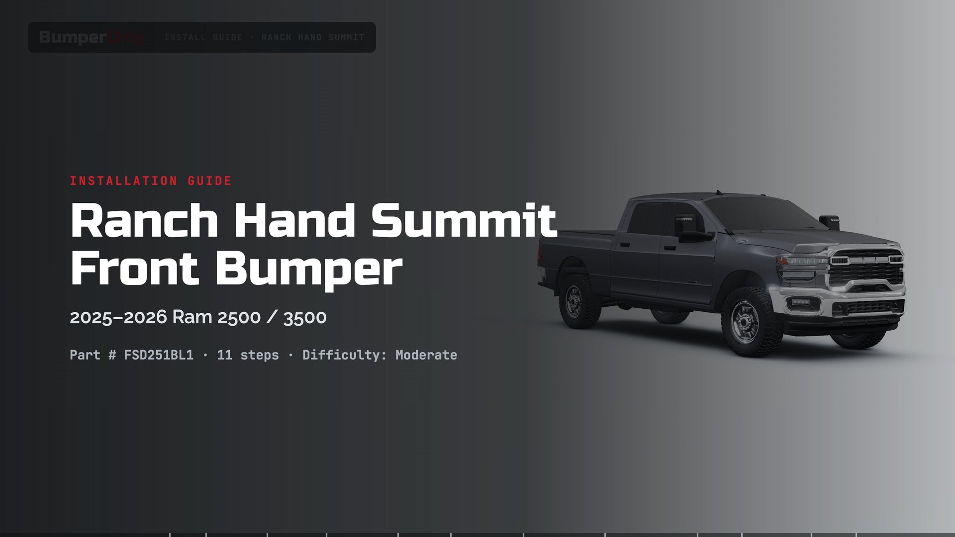 Ranch Hand Summit front bumper FSD251BL1 for 2025–2026 Ram 2500 and Ram 3500 heavy duty trucks