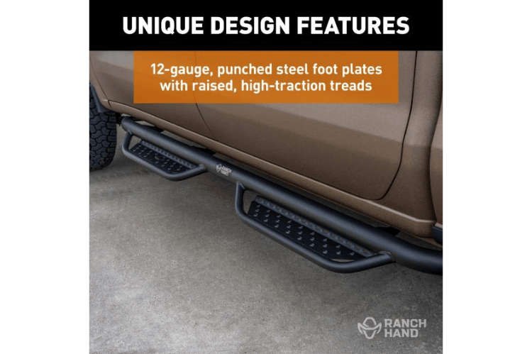 Ranch Hand Midnight MRSD101C6B6S nerf bars for Dodge Ram 1500 (2009–2024), providing rugged side protection, secure footing, and a blacked-out appearance.