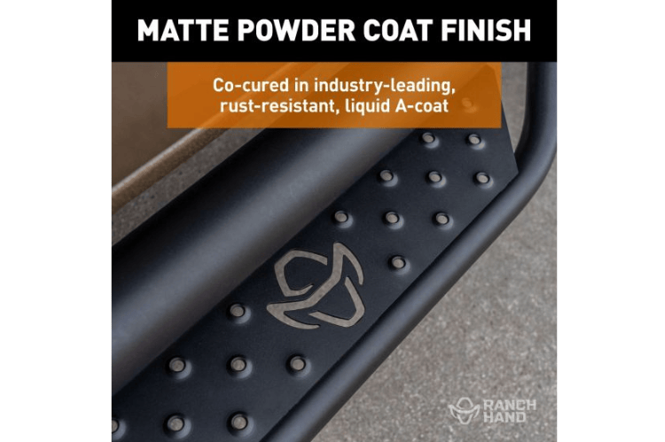 Ranch Hand Midnight MRSD101C6B6S nerf bars for Dodge Ram 1500 (2009–2024), providing rugged side protection, secure footing, and a blacked-out appearance.