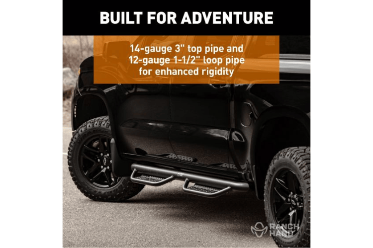 Ranch Hand Midnight step bars MRSF151C1B4S for 2015–2026 Ford F150, providing durable, slip-resistant side steps with a blacked-out finish.