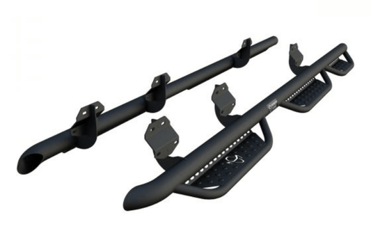 Ranch Hand Midnight running steps MRSF171C6B6S for 2017–2026 Ford F250/F350 Super Duty, offering durable, slip-resistant side steps with a blacked-out finish.
