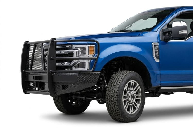 Ranch Hand FBF235BLR Sport Series winch-ready front bumper for 2023-2026 Ford F250 and F350 Super Duty, featuring a full grille guard and 1/4 inch steel winch plate.