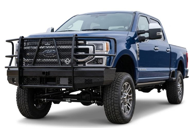 Ranch Hand FBF235BLR Sport Series winch-ready front bumper for 2023-2026 Ford F250 and F350 Super Duty, featuring a full grille guard and 1/4 inch steel winch plate.