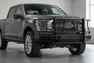 Ranch Hand FSF21HBL1C Summit Front Bumper with Grille Guard for 2021–2023 Ford F-150, featuring adaptive cruise control compatibility and durable diamond-plate steel construction.