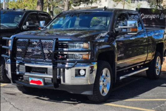 Ranch Hand GGC151BLS Legend grille guard for 2015–2019 Chevy Silverado 2500HD and 3500HD trucks in a parking lot