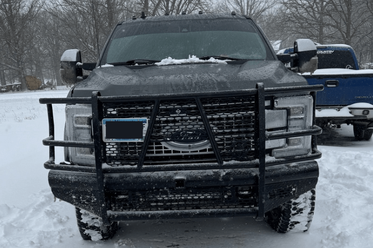 Ranch Hand FBF201BLRC Legend front bumper for 2017–2022 Ford F250/F350 Superduty, with camera access and durable black powder coat finish