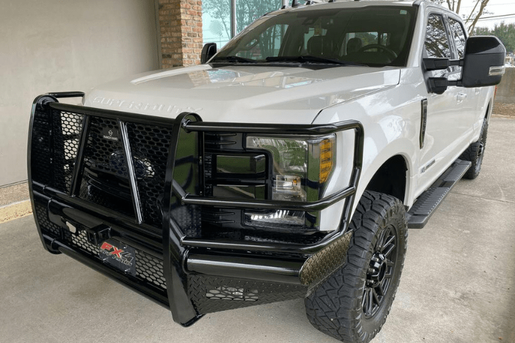 Ranch Hand FBF201BLRC Legend front bumper for 2017–2022 Ford F250/F350 Superduty, with camera access and durable black powder coat finish
