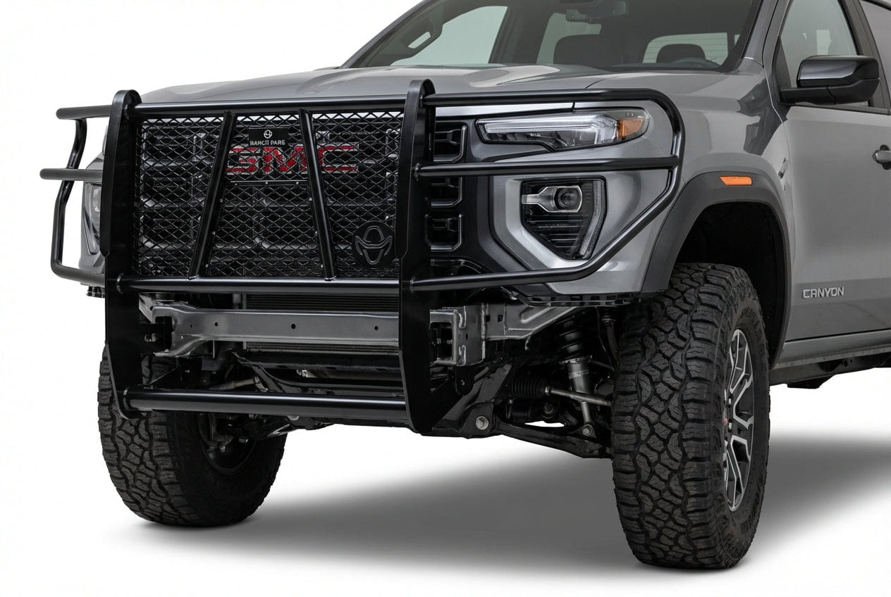 Ranch Hand Legend grille guard GGG23MBL1 with factory tow hooks on 2023–2026 GMC Canyon
