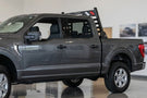 Side-view of Ranch Hand Legend Series Headache Rack with Lights for 2004-2026 Ford F150, heavy-duty black pipe steel cab protector