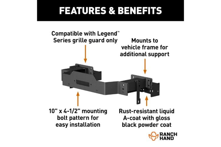 Ranch Hand Legend winch mount LWF231BL1 for 2023-2026 Ford F450/F550 Super Duty durable grille guard winch mounting plate