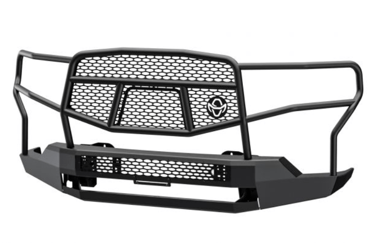 Ranch Hand MFG19HBM1 Midnight Series Front Bumper with Grille Guard for 2019-2021 GMC Sierra 1500, black powder-coated heavy-duty steel bumper.
