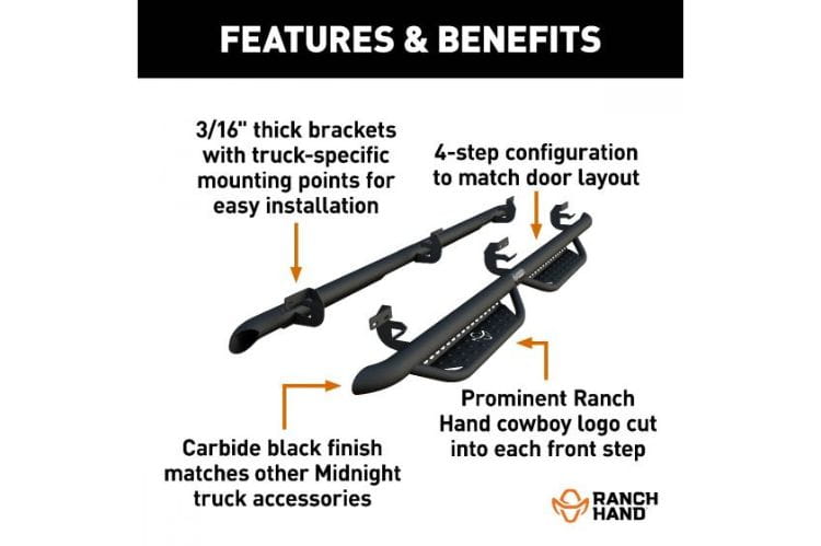 Ranch Hand Midnight nerf bars MRSC191C1B4S for 2020-2026 GMC Sierra 1500 durable ranch hand running steps truck nerf bars