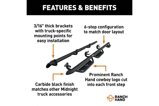 Midnight Ranch Hand truck nerf bars MRSF171S8B6S for 2017-2026 Ford F250/F350 Superduty, durable nerf bars truck for easy access.