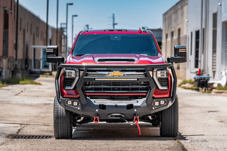 Road Armor Evolution heavy duty front bumper 3242EF7B for 2024–2026 Chevy Silverado 2500/3500, designed for rugged protection with winch compatibility.