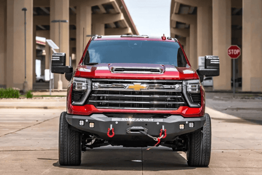 Road Armor Stealth front winch bumper 3242F0B for 2024–2026 Chevy Silverado 2500/3500, providing durable protection with integrated winch mount.