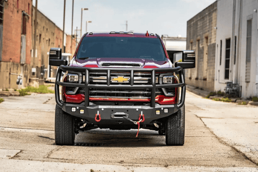 Road Armor Stealth front winch bumper Titan II Guard 3242F2B for 2024–2026 Chevy Silverado 2500/3500, designed for rugged protection with integrated winch mount.