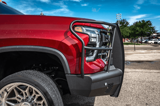 Road Armor front bumper 3242VF6B for 2024-2026 Chevy Silverado 2500/3500 — full guard off road bumper in black, a durable grille guard from Road Armor bumpers built for heavy duty performance