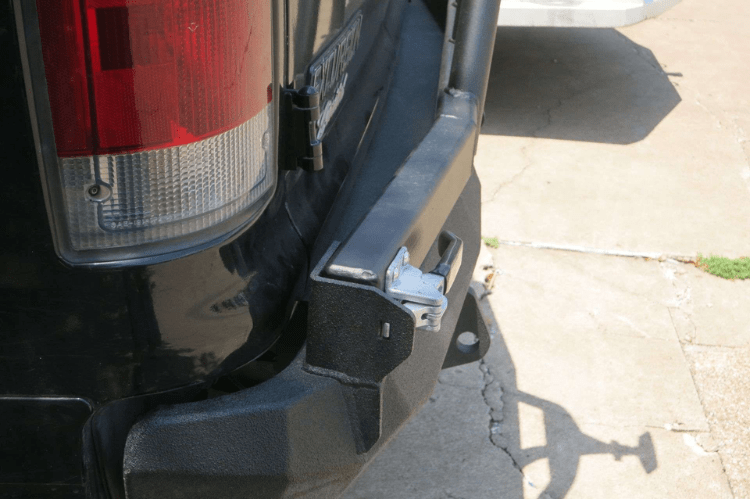 Road Armor Stealth 61208B rear bumper replacement with spare tire carrier for 1999-2007 Ford Excursion – heavy-duty back bumper with rear winch mount, textured black finish, winch-ready design