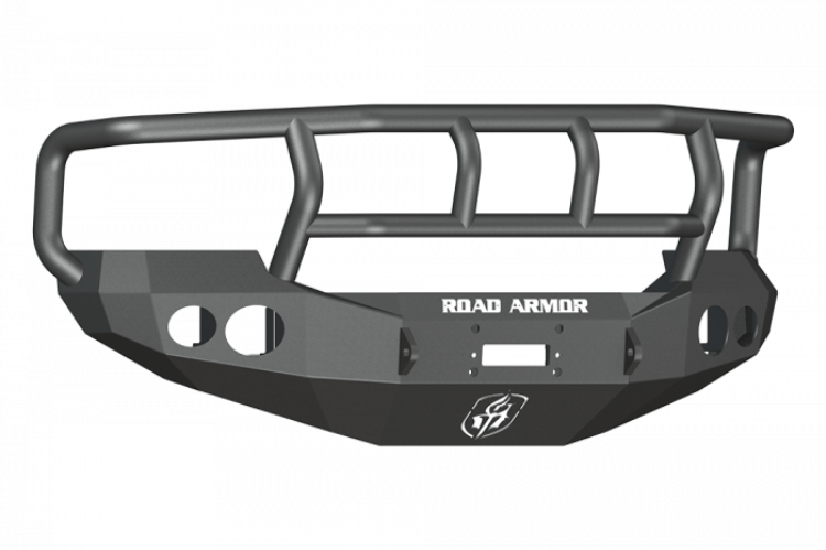 Road Armor Stealth 60502B 2005-2007 Ford F250/F350 Superduty Front Winch Ready Bumper Titan II Grille Guard, Black Finish and Round Fog Light Hole