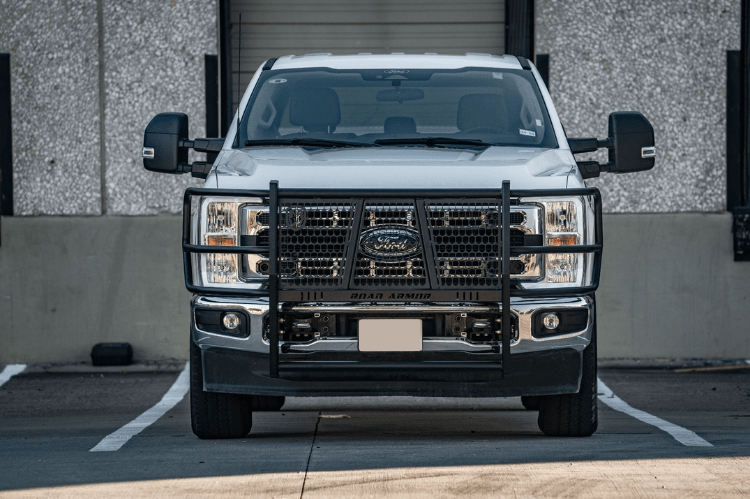 Road Armor Vaquero 6232-BRSH 2023-2025 Ford F250/F350 Superduty Front Brush Guard, heavy-duty textured black grille guard, ideal as a brush guard, front grille guard, and deer guard for trucks