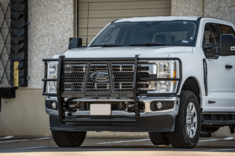 Road Armor Vaquero 6232-BRSH 2023-2025 Ford F250/F350 Superduty Front Brush Guard, heavy-duty textured black grille guard, ideal as a brush guard, front grille guard, and deer guard for trucks