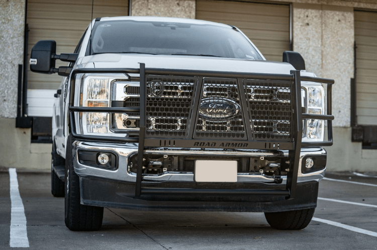 Road Armor Vaquero 6232-BRSH 2023-2025 Ford F250/F350 Superduty Front Brush Guard, heavy-duty textured black grille guard, ideal as a brush guard, front grille guard, and deer guard for trucks