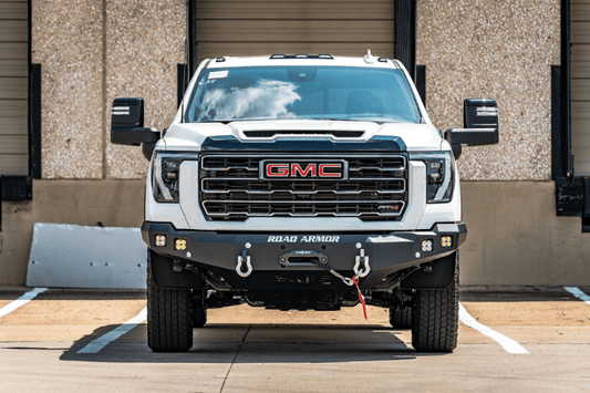 Road Armor 2242F0B front bumper for 2024–2026 GMC Sierra 2500/3500 — textured black winch bumper, a durable off-road bumper for serious front-end protection