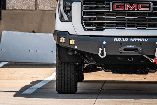 Road Armor 2242F0B front bumper for 2024–2026 GMC Sierra 2500/3500 — textured black winch bumper, a durable off-road bumper for serious front-end protection
