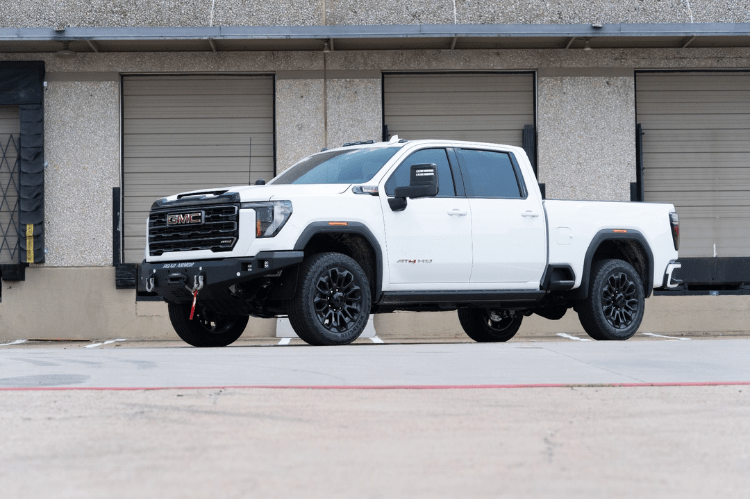 Road Armor 2242F0B front bumper for 2024–2026 GMC Sierra 2500/3500 — textured black winch bumper, a durable off-road bumper for serious front-end protection