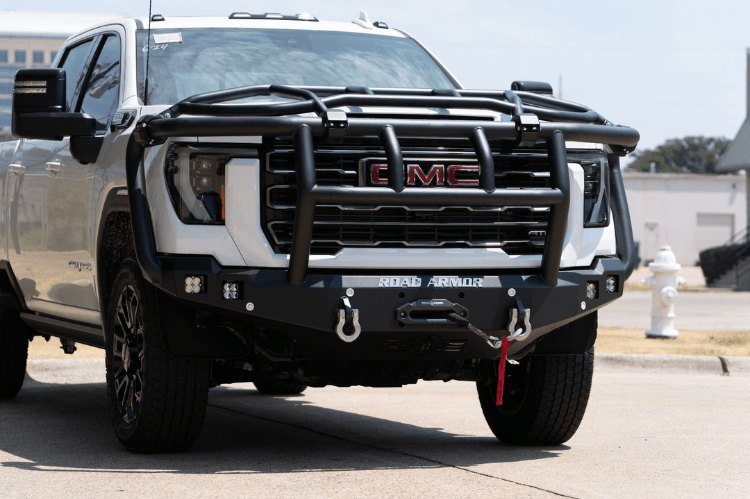 Road Armor 2242F6B winch front bumper with Titan II Guard Intimidator for 2024–2025 GMC Sierra 2500/3500 - designed for heavy duty truck bumpers
