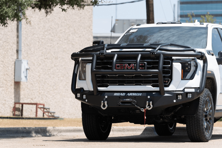 Road Armor 2242F6B winch front bumper with Titan II Guard Intimidator for 2024–2025 GMC Sierra 2500/3500 - designed for heavy duty truck bumpers