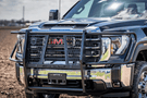 Road Armor Vaquero heavy duty brush guard front grille guard on 2020–2026 GMC Sierra 2500/3500 truck.