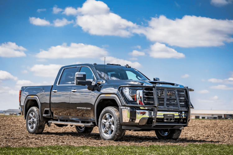 Road Armor Vaquero heavy duty brush guard front grille guard on 2020–2026 GMC Sierra 2500/3500 truck.