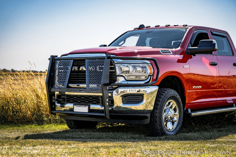 Road Armor Vaquero 4192-BRSH Front Brush Guard for 2019-2025 Ram 2500/3500 – Durable textured black grille guard, offering maximum front-end protection as a heavy-duty truck brush guard, non-winch compatible