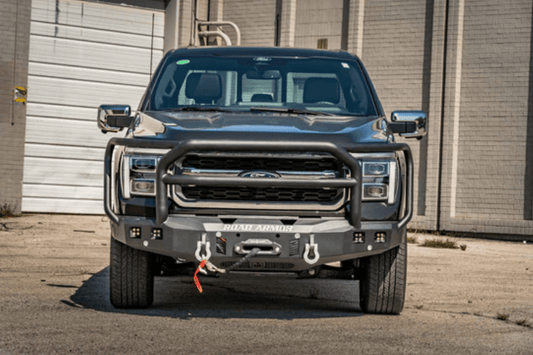 Road Armor Stealth F150 front winch bumper with stealth bumpers design and heavy-duty protection