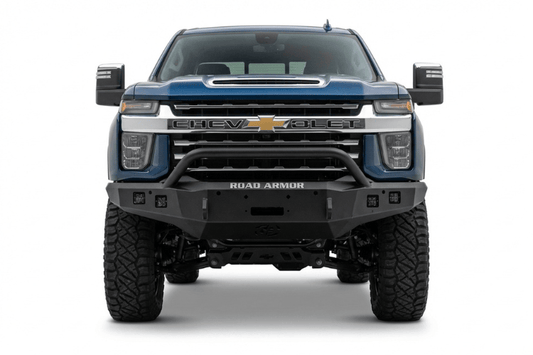 The Road Armor Stealth 3242F4B front bumper provides maximum offroad strength and bold styling for 2024-2026 Chevy Silverado 2500/3500