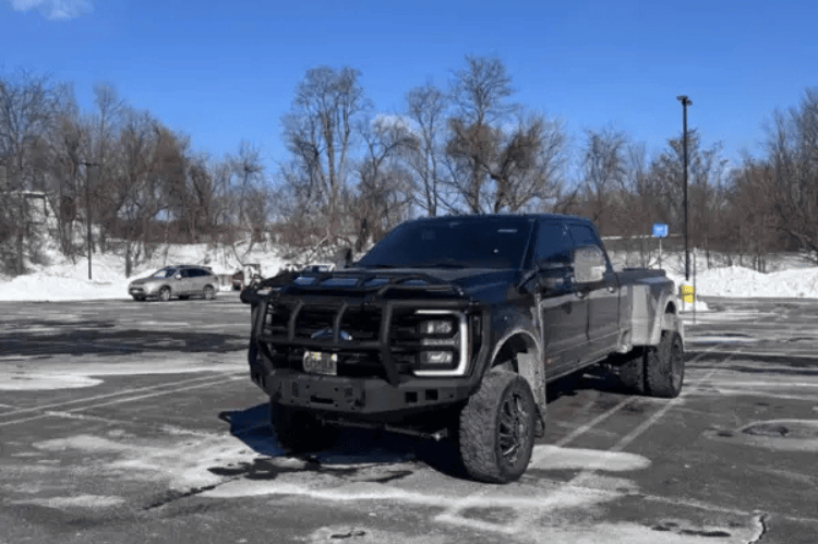 Road Armor 6232F6B Stealth Series Winch-Ready Front Bumper for 2023-2026 Ford Super Duty F250/F350 with Titan II Guard and Intimidator styling.