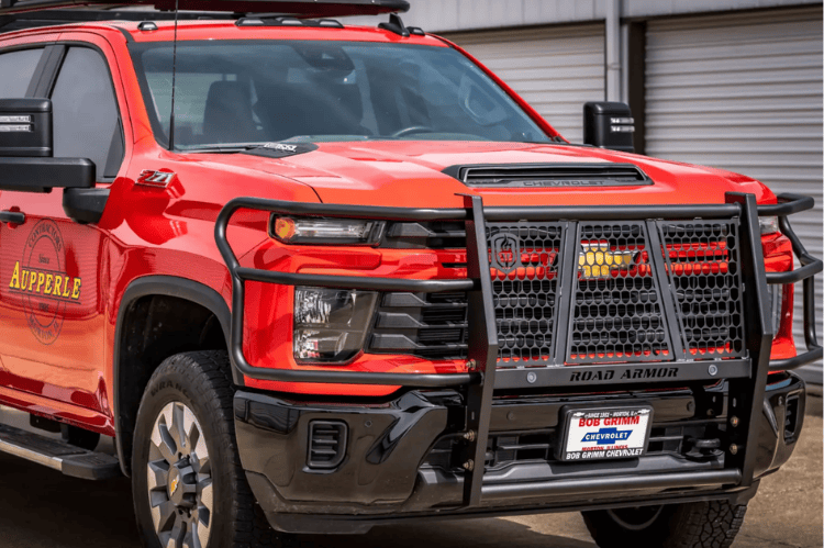 Road Armor Vaquero truck grille guard 3202-BRSH for 2020–2026 Chevy Silverado 2500/3500, heavy-duty brush guard for protection.