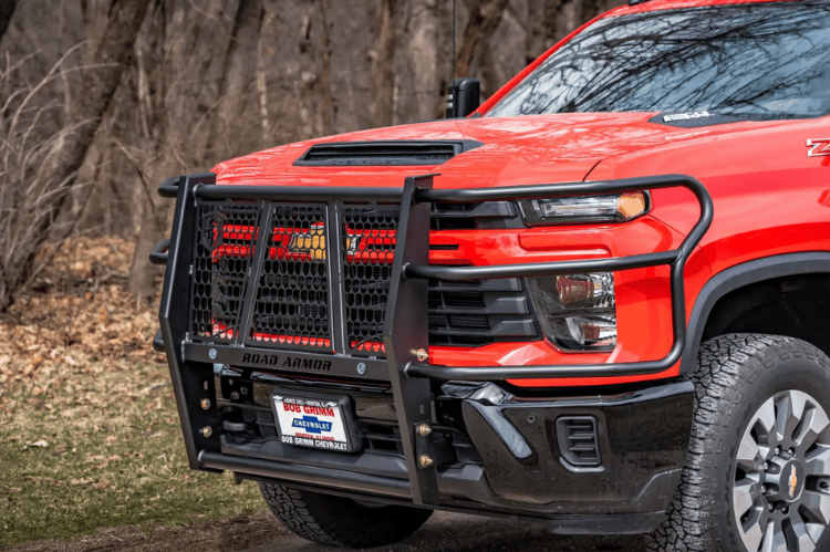 Road Armor Vaquero truck grille guard 3202-BRSH for 2020–2026 Chevy Silverado 2500/3500, heavy-duty brush guard for protection.