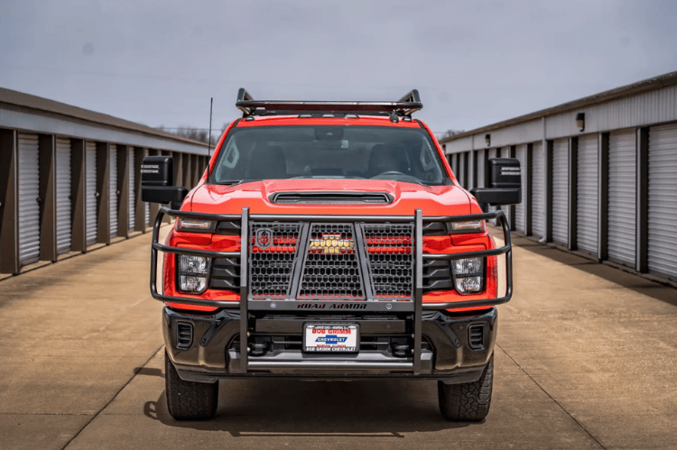 Road Armor Vaquero truck grille guard 3202-BRSH for 2020–2026 Chevy Silverado 2500/3500, heavy-duty brush guard for protection.