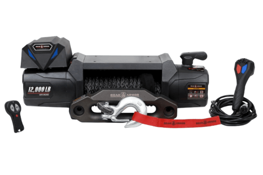Road Armor 12,000 lb synthetic rope RA10801075 for Adventure Series winches, non-integrated, heavy-duty winch rope for trucks.